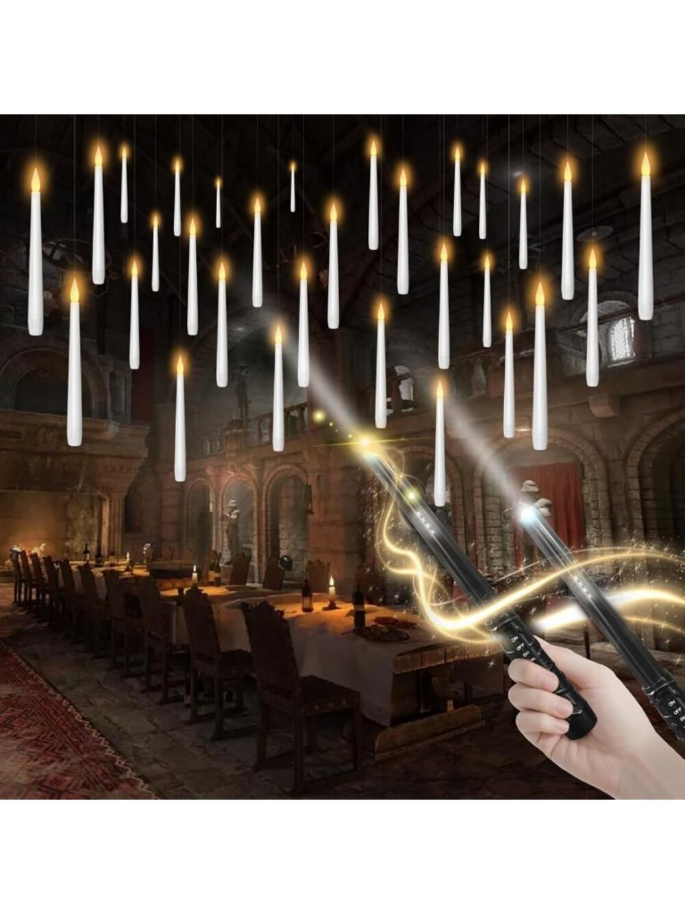 30 Pcs Flameless Floating LED Taper Candles with Remote - Perfect for Halloween